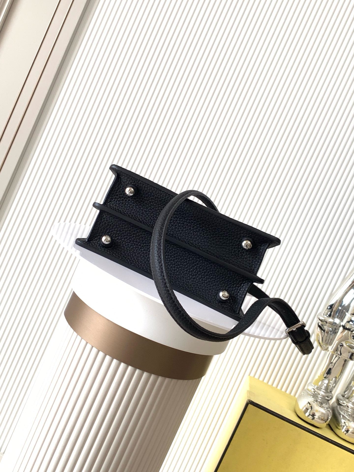 Fendi Signature FF Jacquard Woven Tote Bag in Black Cuoio Romano Calfskin Leather with Silver Hardware