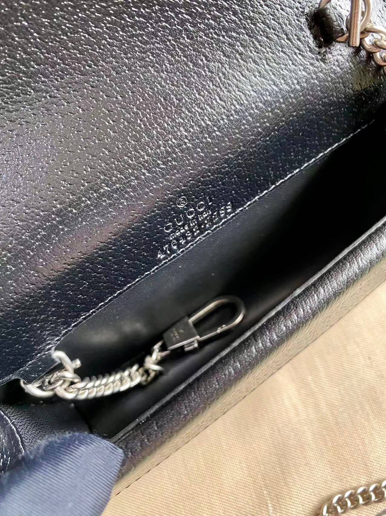 Gucci Dionysus Black Denim Mini Chain Bag Tiger Head Closure Style 476432