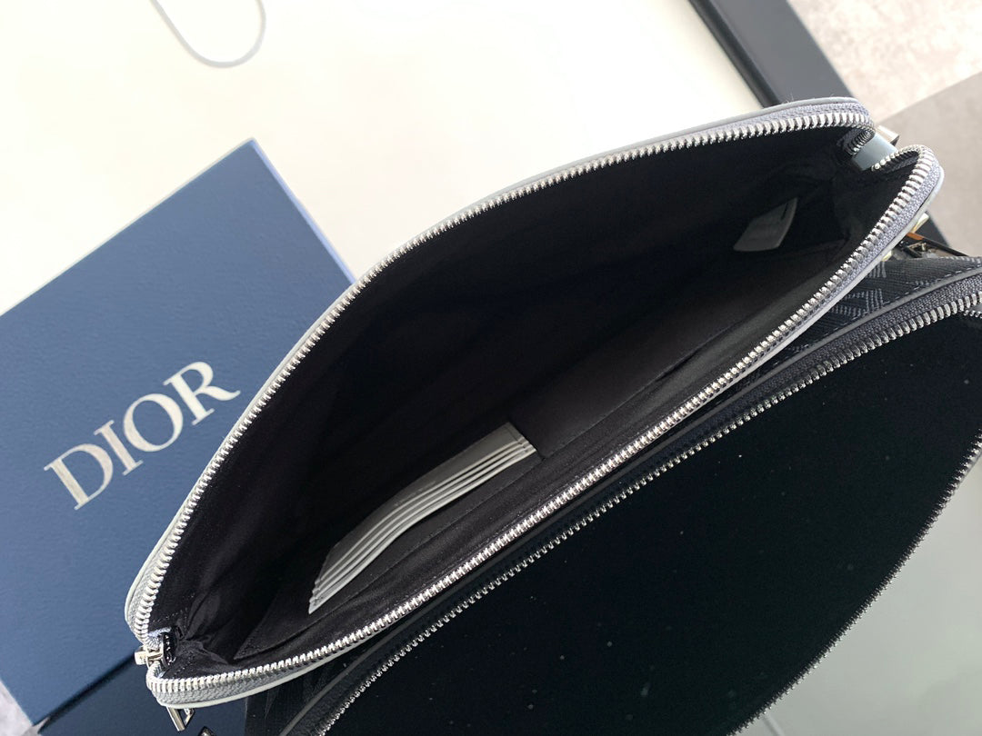 Dior A5 Grey Diamond Quilted Clutch | Marc Bohan Archival Design | Detachable Leather Strap | 30cm Calfskin Accessory