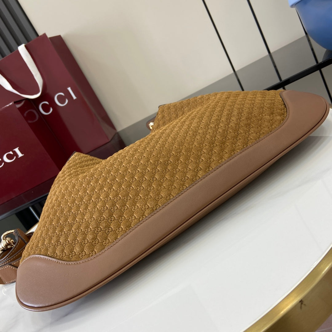 Gucci Body Double-Lock Shoulder Bag - Vintage 1950s Inspired Brown GG Suede with Adjustable Strap