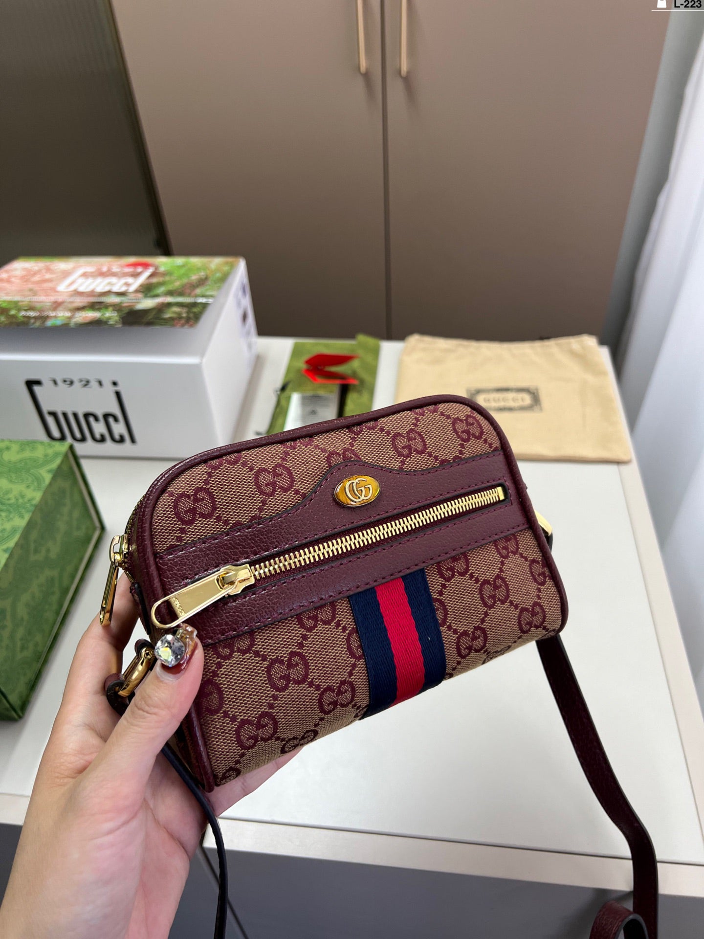 Gucci Ophidia L-223 Vintage GG Monogram Camera Bag - Compact 17×12cm Retro Crossbody Bag with Foldable Gift Box