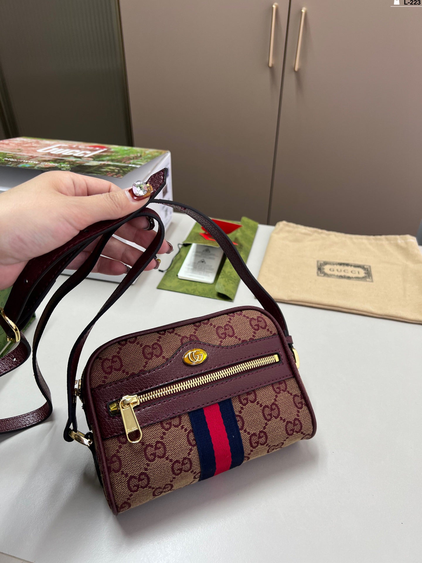 Gucci Ophidia L-223 Vintage GG Monogram Camera Bag - Compact 17×12cm Retro Crossbody Bag with Foldable Gift Box