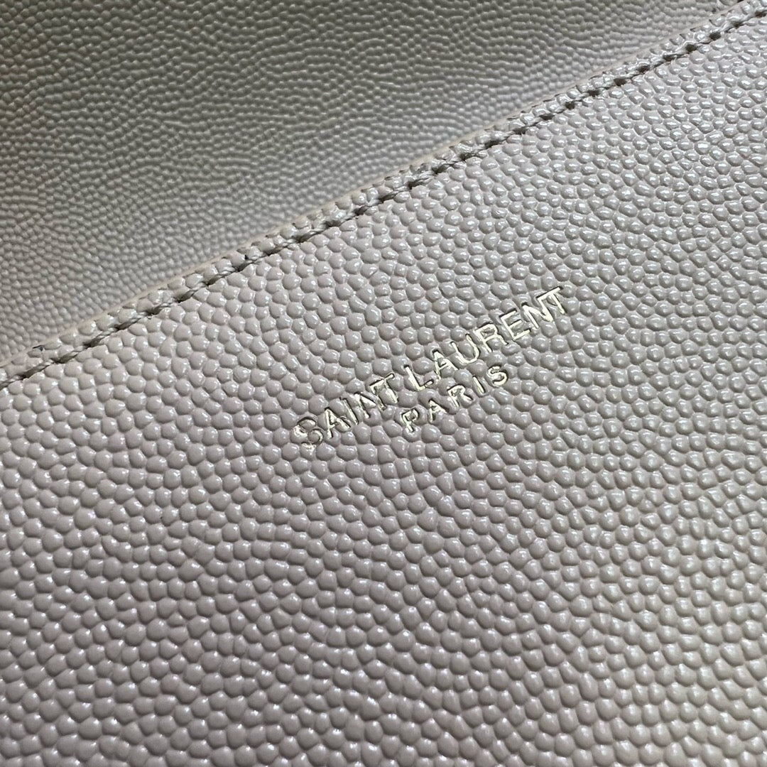 CASSANDRA Mini Grained Leather Handbag - Celebrity Same Style, Beige Caviar, YSL Turn-Lock, Adjustable Strap, Spacious Compartments