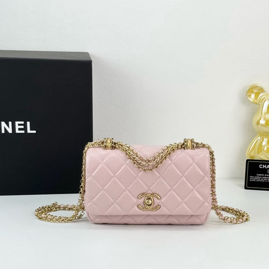 Chanel 24A Black Gold Fringe Chain Double Pearl Flap Bag 18*11.5cm Luxury Classic Crossbody