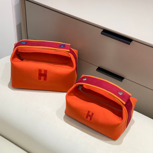 Hermès Orange 25cm Canvas Multi-Functional Toiletry Bag - Convertible Handbag/Organizer Spacious Travel Essentials