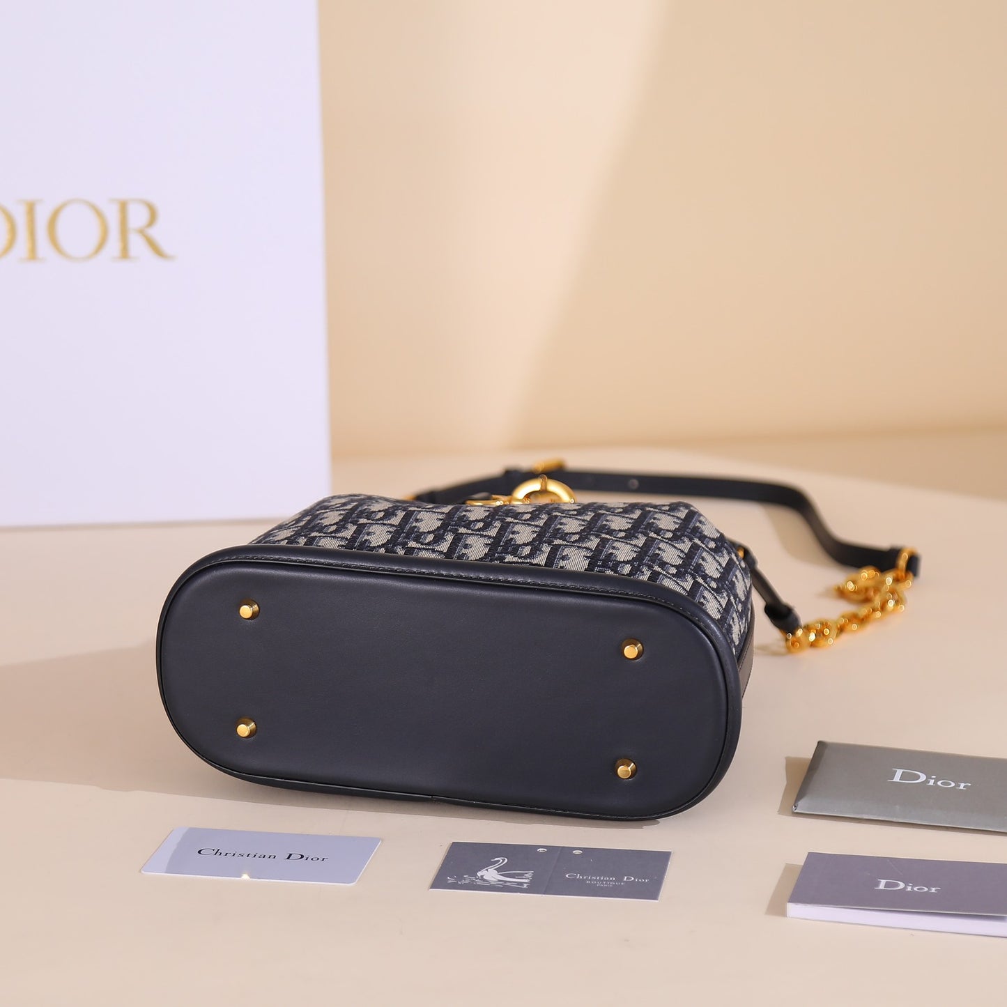 CEST Blue Oblique Print Bucket Bag - Medium Detachable Chain Strap with Leather Slider, LO Twist-Lock Closure (Includes Dust Bag & Haute Couture Packaging) | 2023 AW Collection