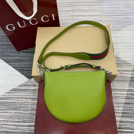 Gucci Body Double Lock Bag SS2025 | Olive Green Pebbled Leather | Vintage-Inspired Web Strap 23x18.5x2cm