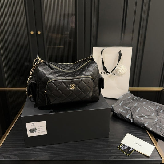 Chanel 24K Chain Handle Lambskin Vanity Case | Vintage Luxury with Foldable Box | 24x17cm Multi-Way Carry