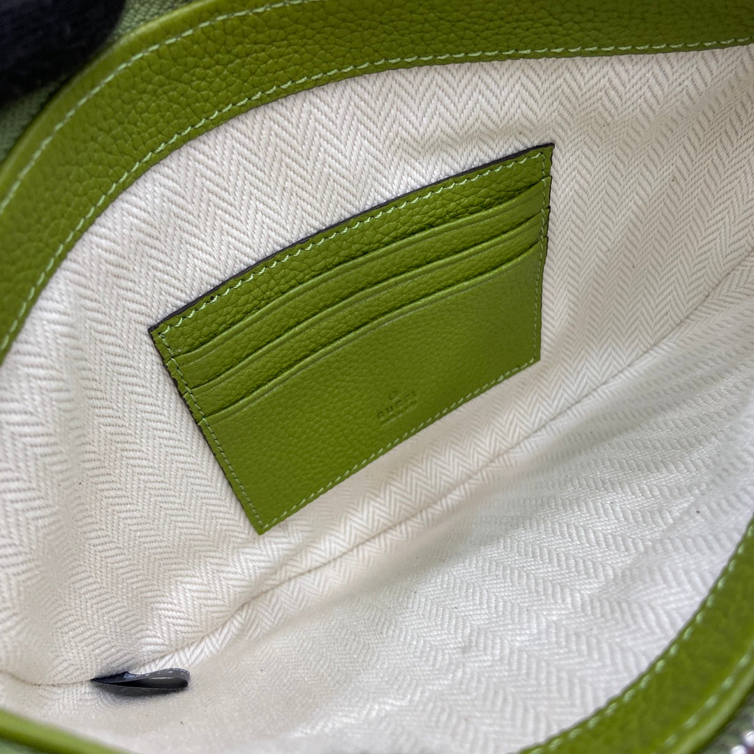 Gucci Body Double Lock Bag SS2025 | Olive Green Pebbled Leather | Vintage-Inspired Web Strap 23x18.5x2cm