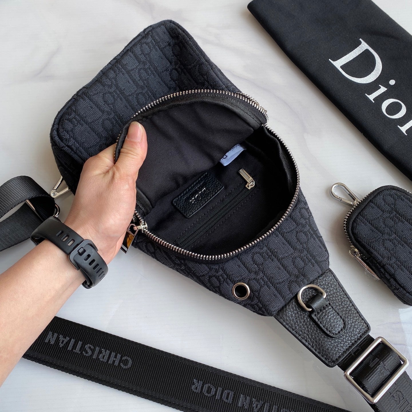 Dior Inspired Men's Chest Bag - Imported Fabric & Luxury Hardware | Black Crossbody Sling 29×17×6.5cm