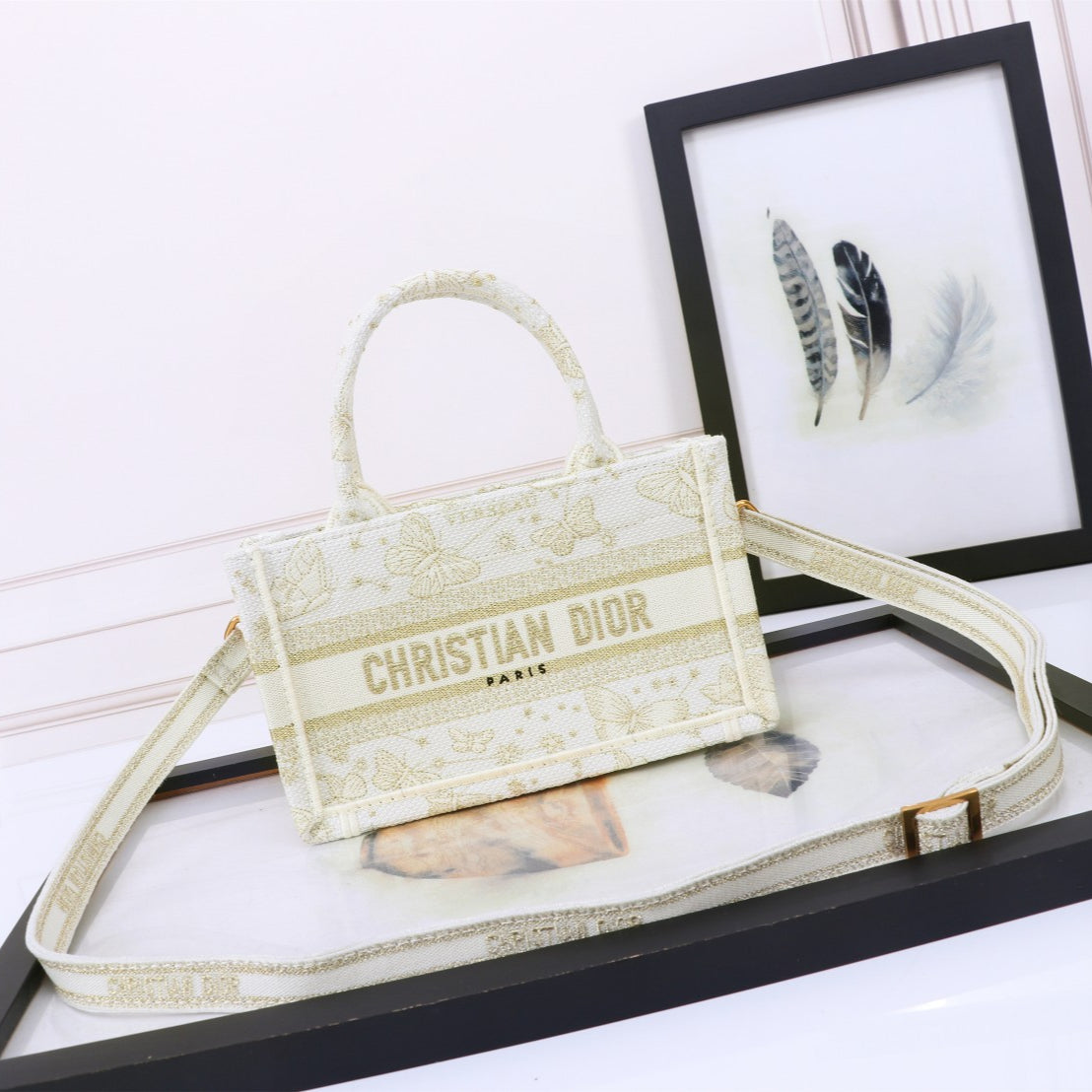 Dior Book Tote Mini Golden Butterfly Shoulder Bag | 2024 Pre-Spring Collection | Oblique Print | Detachable Strap | 21.5cm Tote