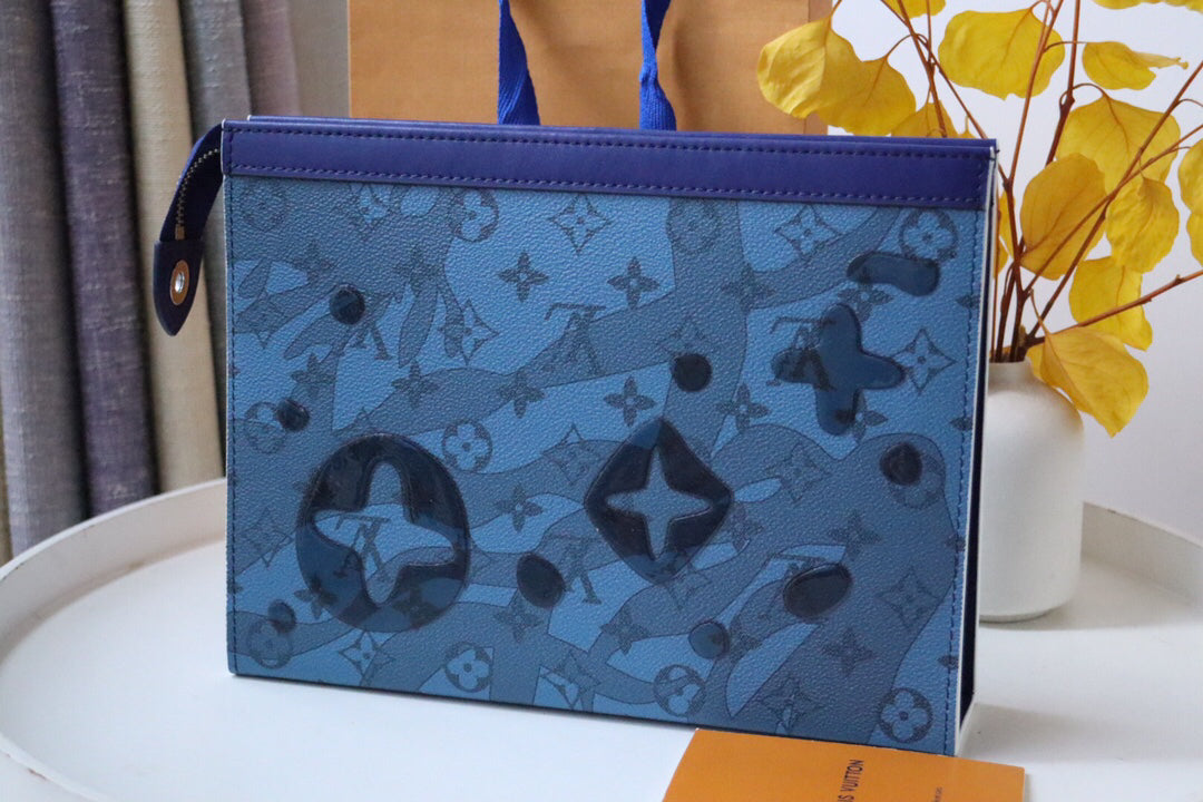 [Full Set] Ochette Voyage Medium Business Tote Bag - Custom Grey Monogram Canvas & Leather Lining Organizer