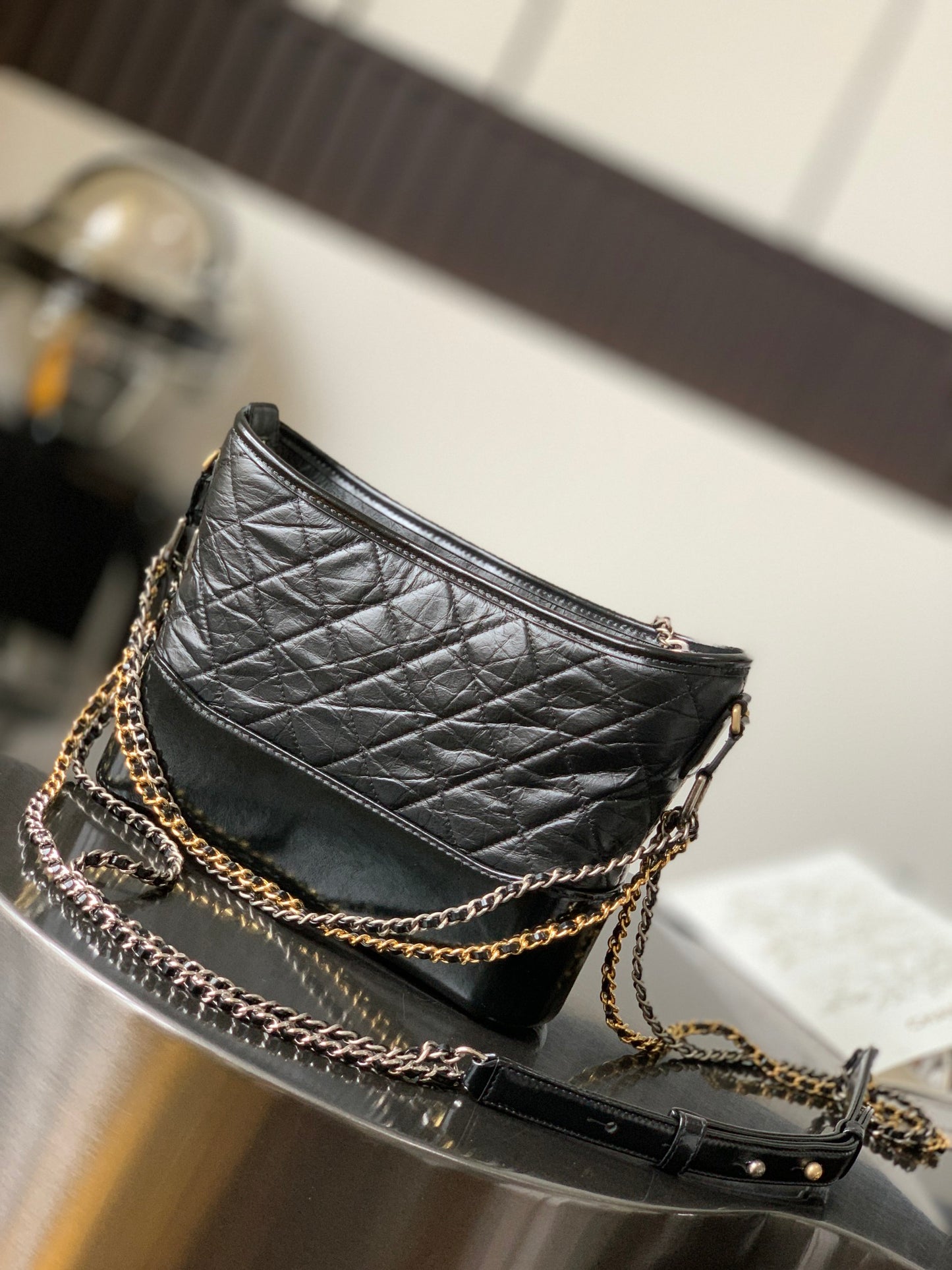 CHANEL GABRIELLE Medium Hobo Bag | Crumpled Calfskin Vintage Chain Bag | 26cm Adjustable Shoulder Crossbody