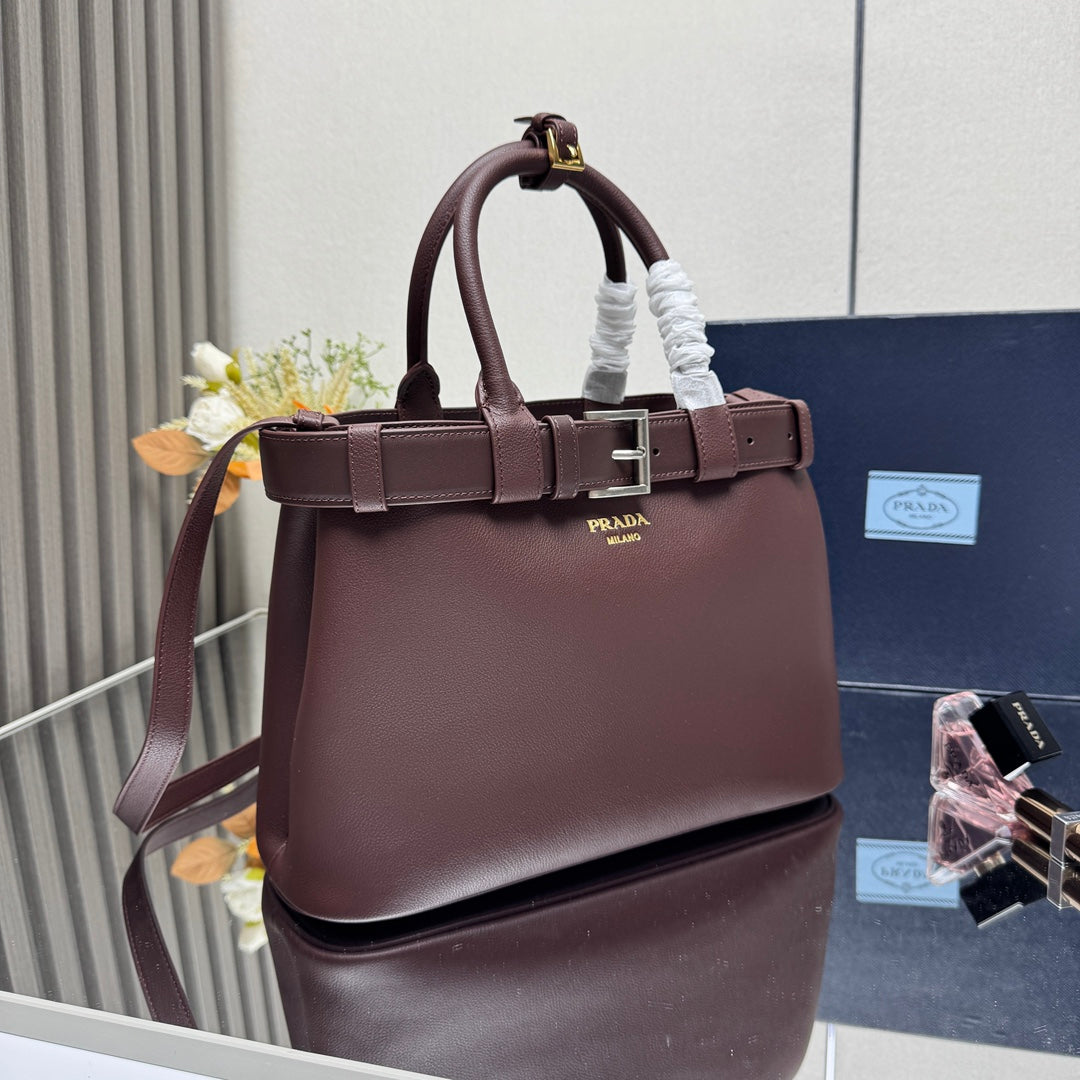 DoubleBag Small Shopper Tote 2024 | 32cm Genuine Leather + Lambskin Lining | Adjustable Strap & 3 Compartments | Belt Accent