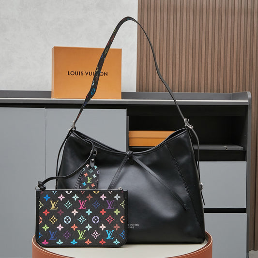 CarryAll Dark Medium Tote Bag | Black Murakami Tri-Color Collaboration | Soft Sheepskin Lazy Silhouette | Spacious 2024 SS Travel Companion