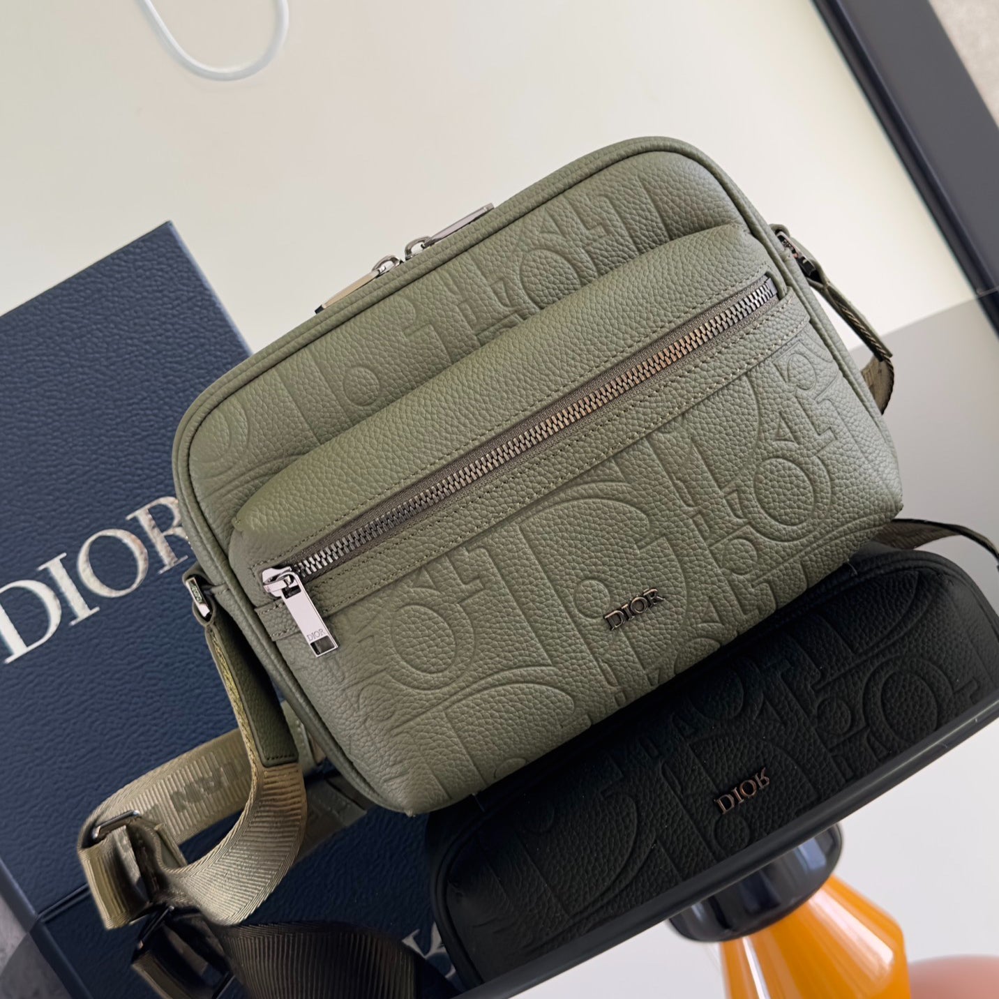 Dior Rider 2.0 Khaki Gravity Embossed Messenger Bag | 2024 Fall Men's Collection | Adjustable Strap | Multi-Pocket Crossbody