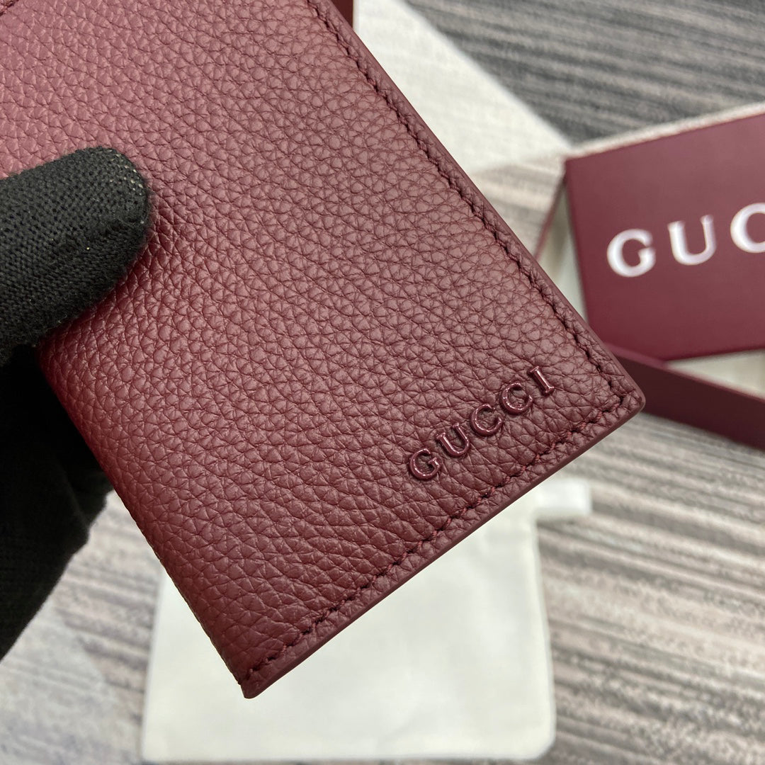 Gucci 2025 Early Spring Collection Deep Blue-Oat Calfskin Leather Bifold Wallet - Contrast Motif, Timeless Revival