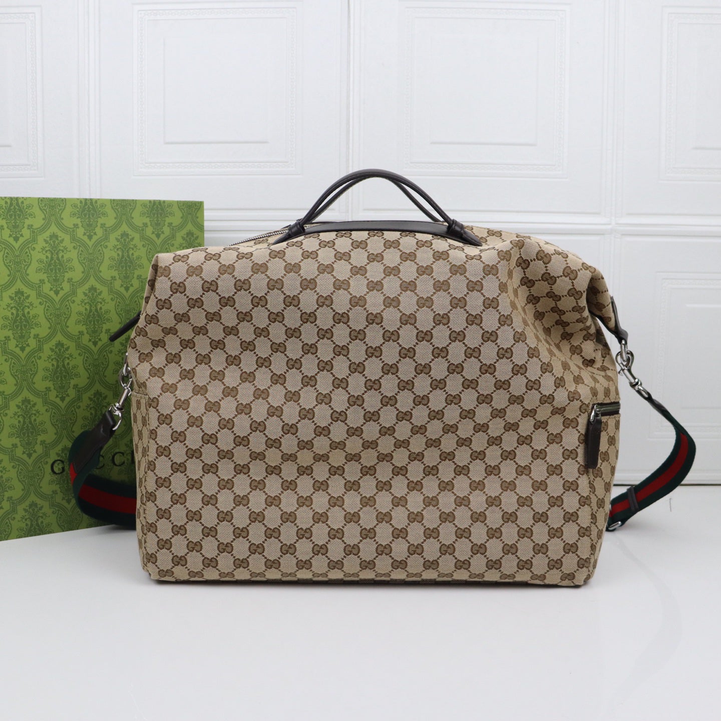 Gucci 2025 Spring-Summer Collection Travel Bag - 821688 Beige & Brown GG Canvas, 44×36×18cm Structured Luggage with Embossed Logo