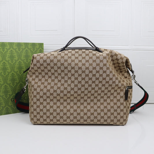 Gucci 2025 Spring-Summer Collection Travel Bag - 821688 Beige & Brown GG Canvas, 44×36×18cm Structured Luggage with Embossed Logo