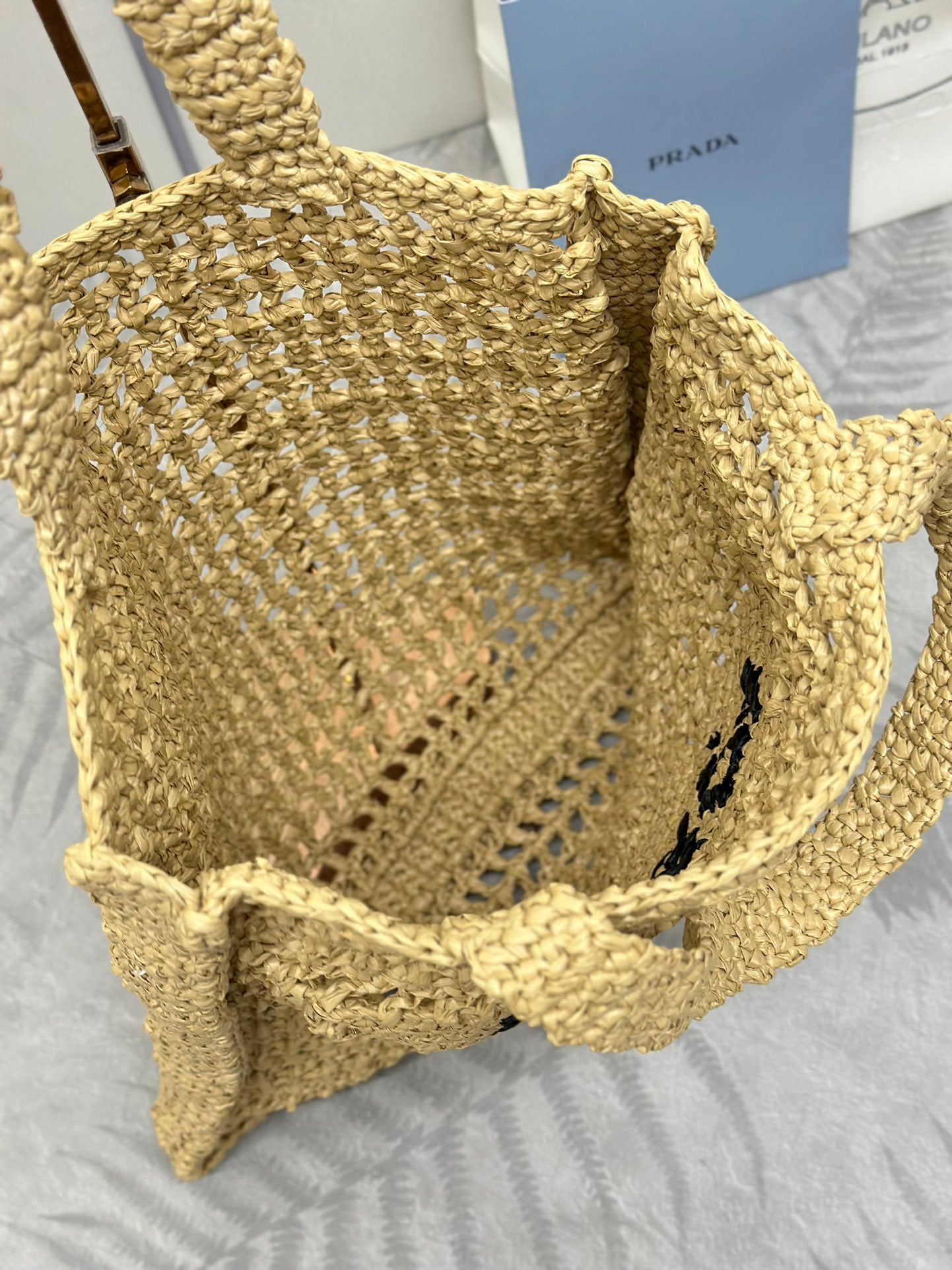 🌿 Designer Raffia Tote Bag - Deconstructed Style + Embroidered Triangle Logo | 38cm Lightweight Beach & Office Bag
