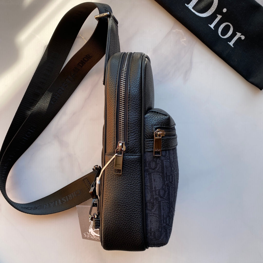 DIOR Rider 2.0 Waist Bag | Beige/Black Oblique Print, Grain Calf Leather & Tech Fabric, Adjustable Strap