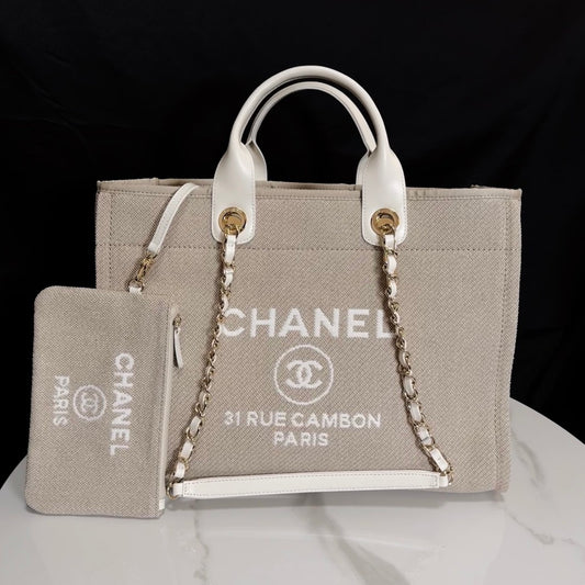 Chanel Seasonal Canvas Shopper Tote | Lightweight Large Beach Bag for Travel & Daily Use