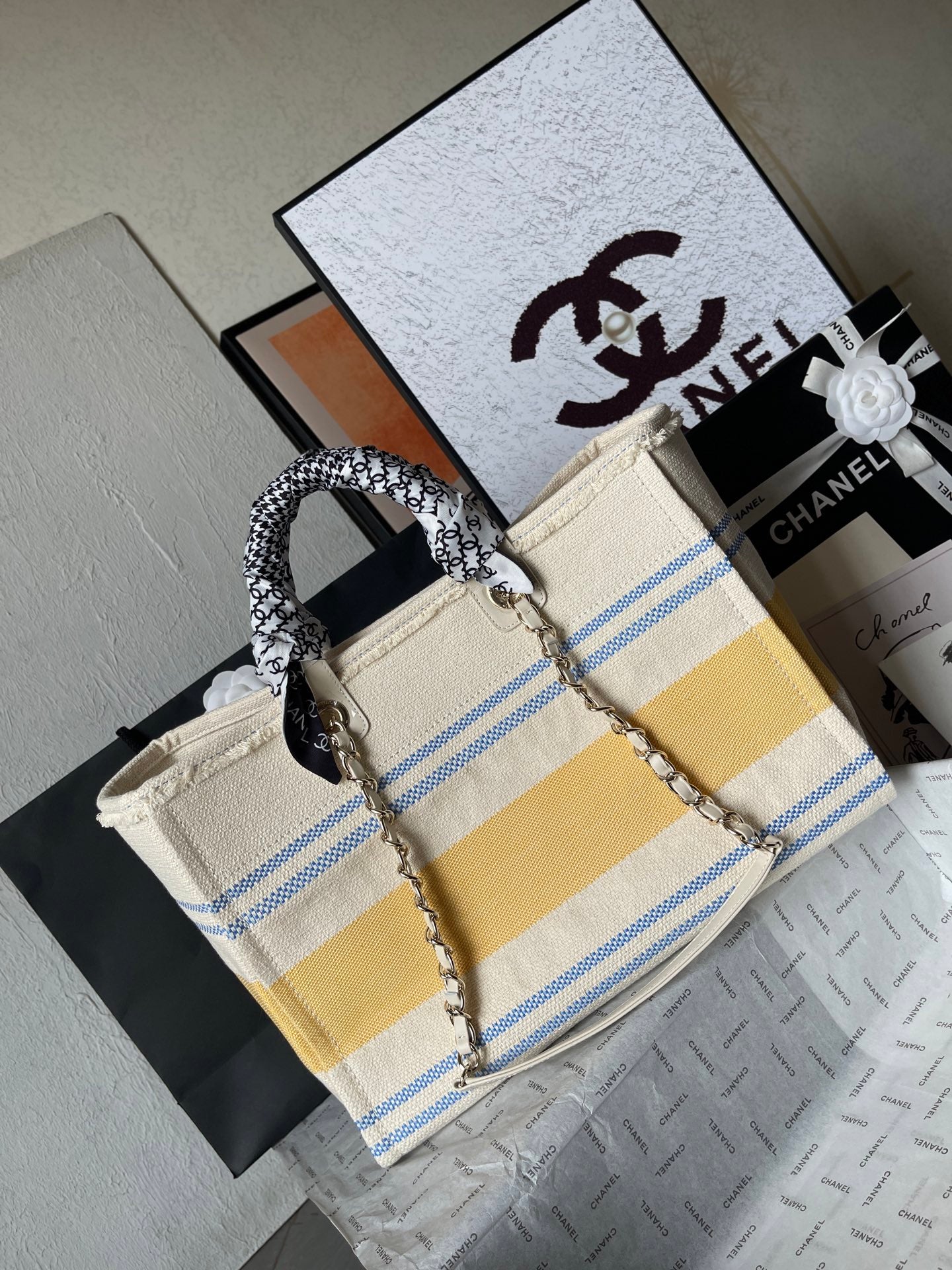 Chanel 2025 Apricot Beach Tote | Mother & Baby Canvas Bag with Leather Handles | Spacious 38×32×18cm Travel Shopper