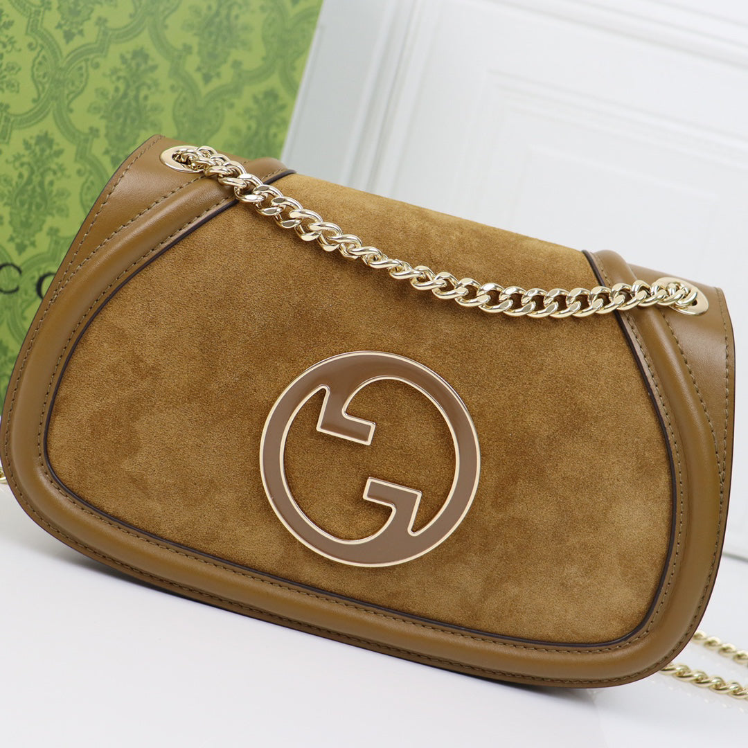 Gucci Blondie Vintage Logo Bag | 1970s Retro Revival, Taupe Suede, Detachable Strap, 26x16x8cm
