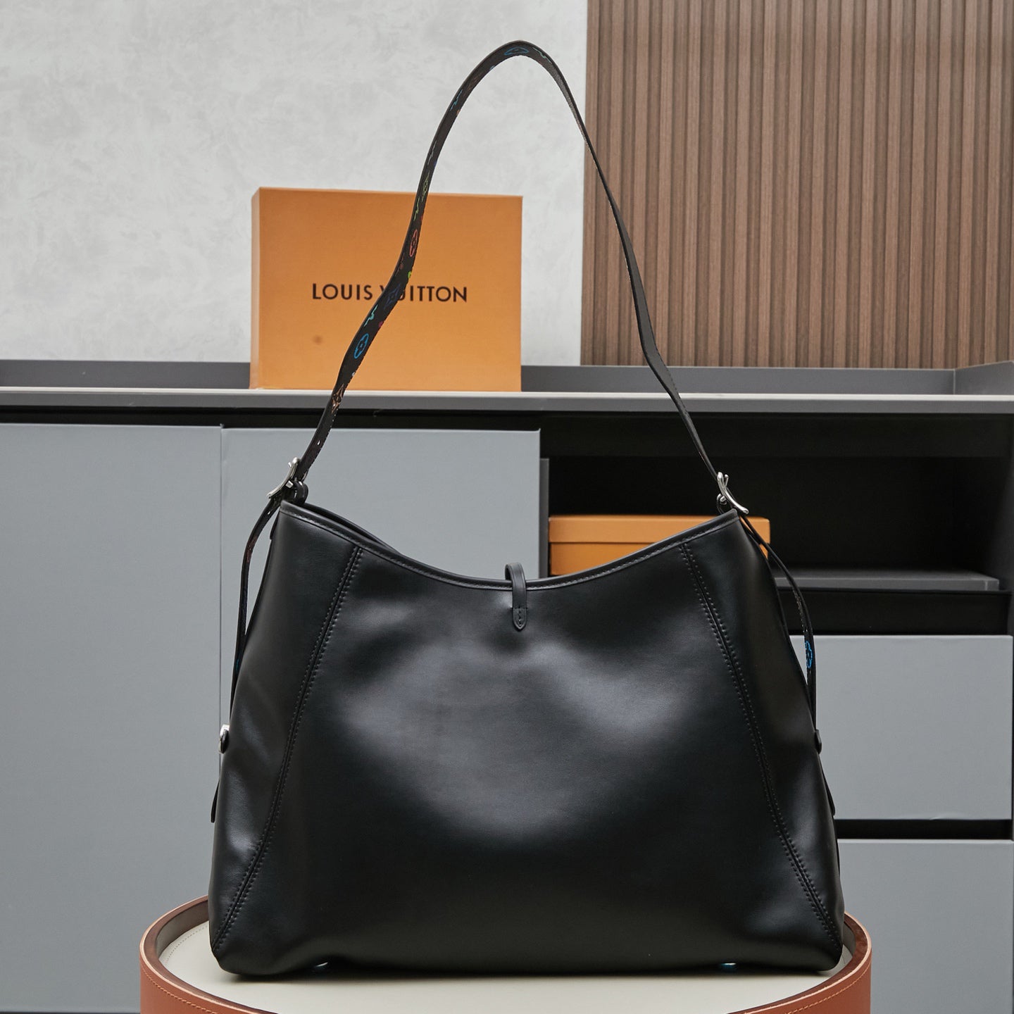 CarryAll Dark Medium Tote Bag | Black Murakami Tri-Color Collaboration | Soft Sheepskin Lazy Silhouette | Spacious 2024 SS Travel Companion