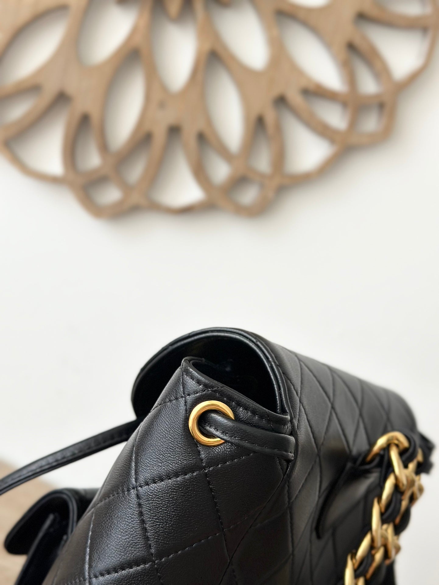 Chane Vintage Backpack | Heirloom Classic Design | Lambskin Quilted Pattern | Double C Logo Gold Chain | Black All-Season Versatile Bag