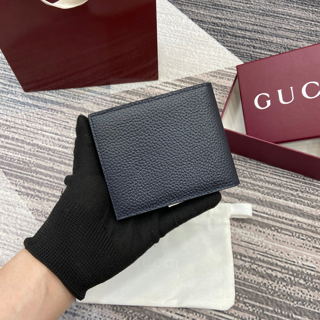 Gucci 2025 Early Spring Collection Deep Blue-Oat Calfskin Leather Bifold Wallet - Dual-Tone Motif, Refined Sophistication