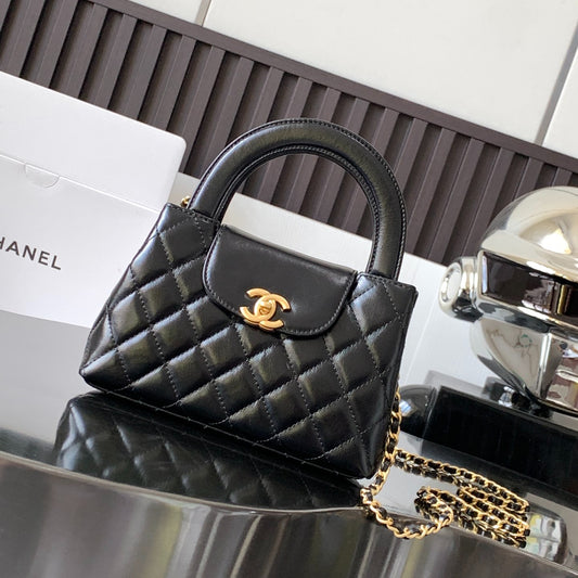 CHANEL 23K Kelly Chain Shoulder Bag | Calfskin Vintage Hardware Top Handle Bag | 19cm Luxury Crossbody