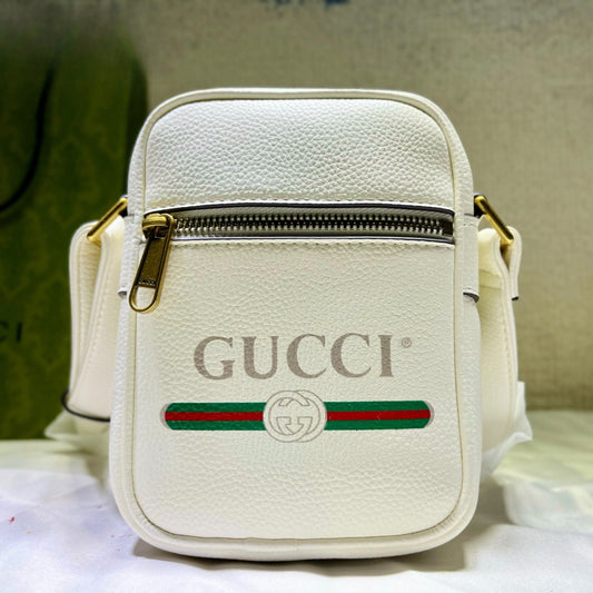 GUCCI Men's Vintage Logo Print Crossbody Bag | Textured Leather Mini Document Holder | 1980s Inspired