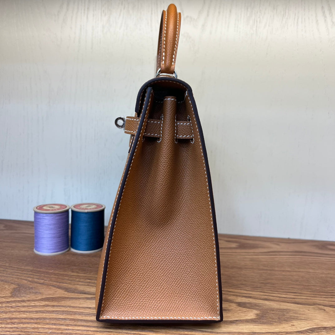 Hermès Kelly 28 Sellier Epsom Leather Bag - Beeswax Hand-Stitched with Palladium Hardware