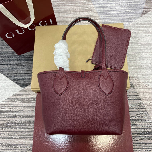 Gucci Totissima Reversible Tote Bag | Pebbled Leather & GG Canvas Dual-Sided | 21x18.5x16cm Ancora Red