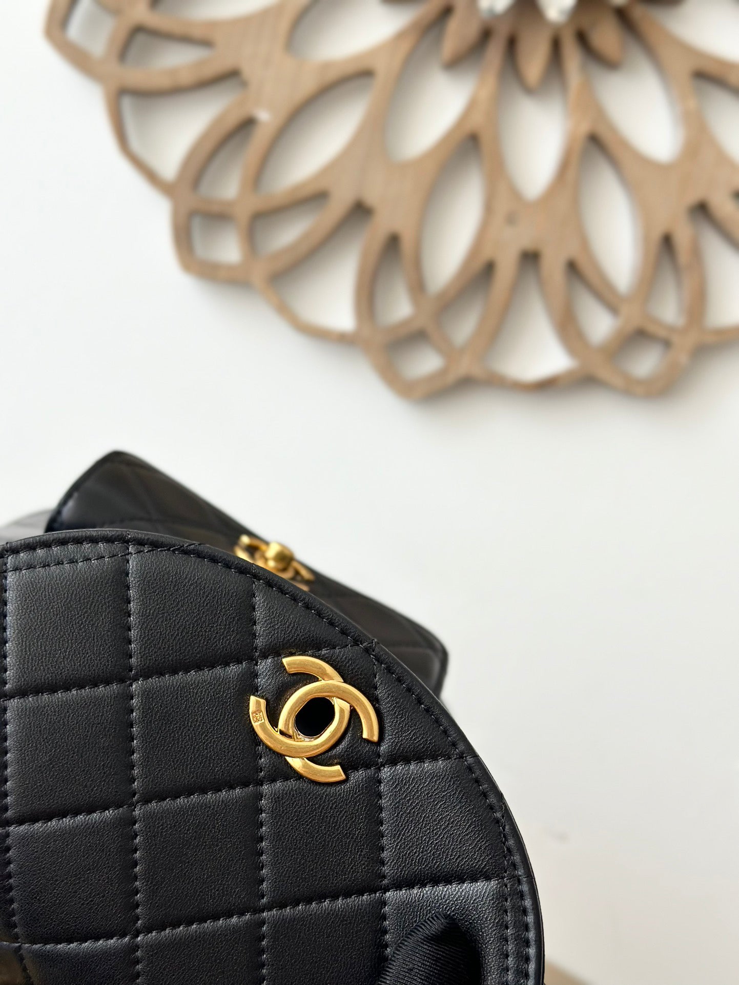 Chane Vintage Backpack | Heirloom Classic Design | Lambskin Quilted Pattern | Double C Logo Gold Chain | Black All-Season Versatile Bag