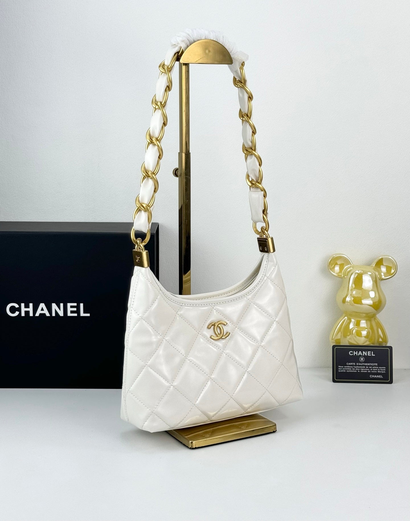 Chanel Sakura Pink Hobo Bag | 24K Gold Chunky Chain Strap | 22cm Lightweight Wax Leather Crossbody
