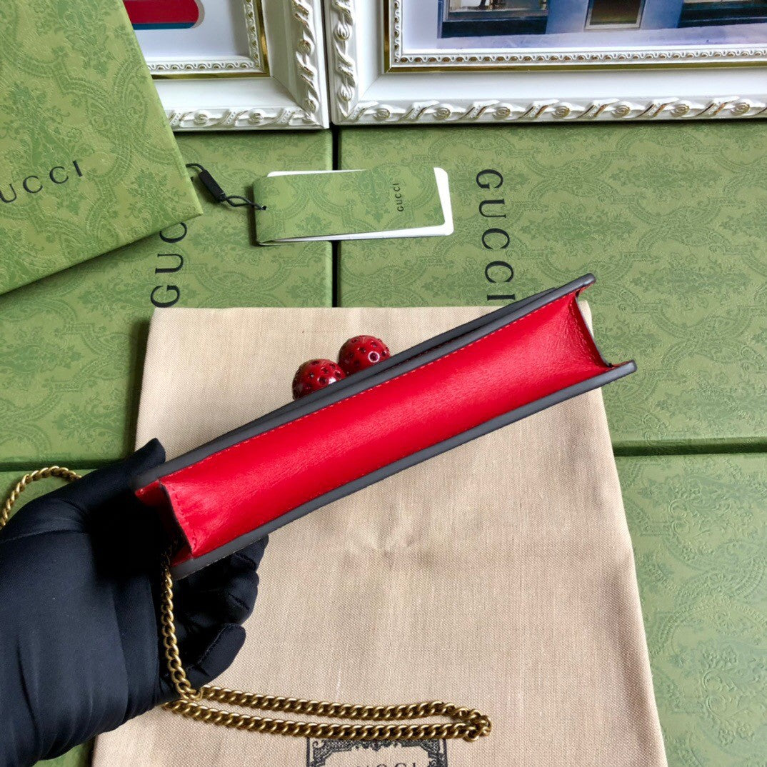 Gucci Summer Cherry Collection Large Red Crystal Clutch - PVC Scarlet Original Quality, Detachable Chain Keyring