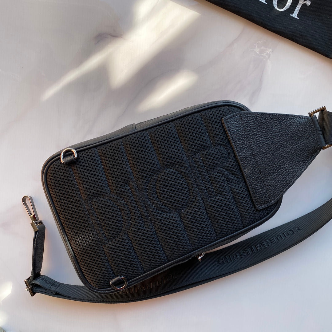 DIOR Rider 2.0 Waist Bag | Beige/Black Oblique Print, Grain Calf Leather & Tech Fabric, Adjustable Strap