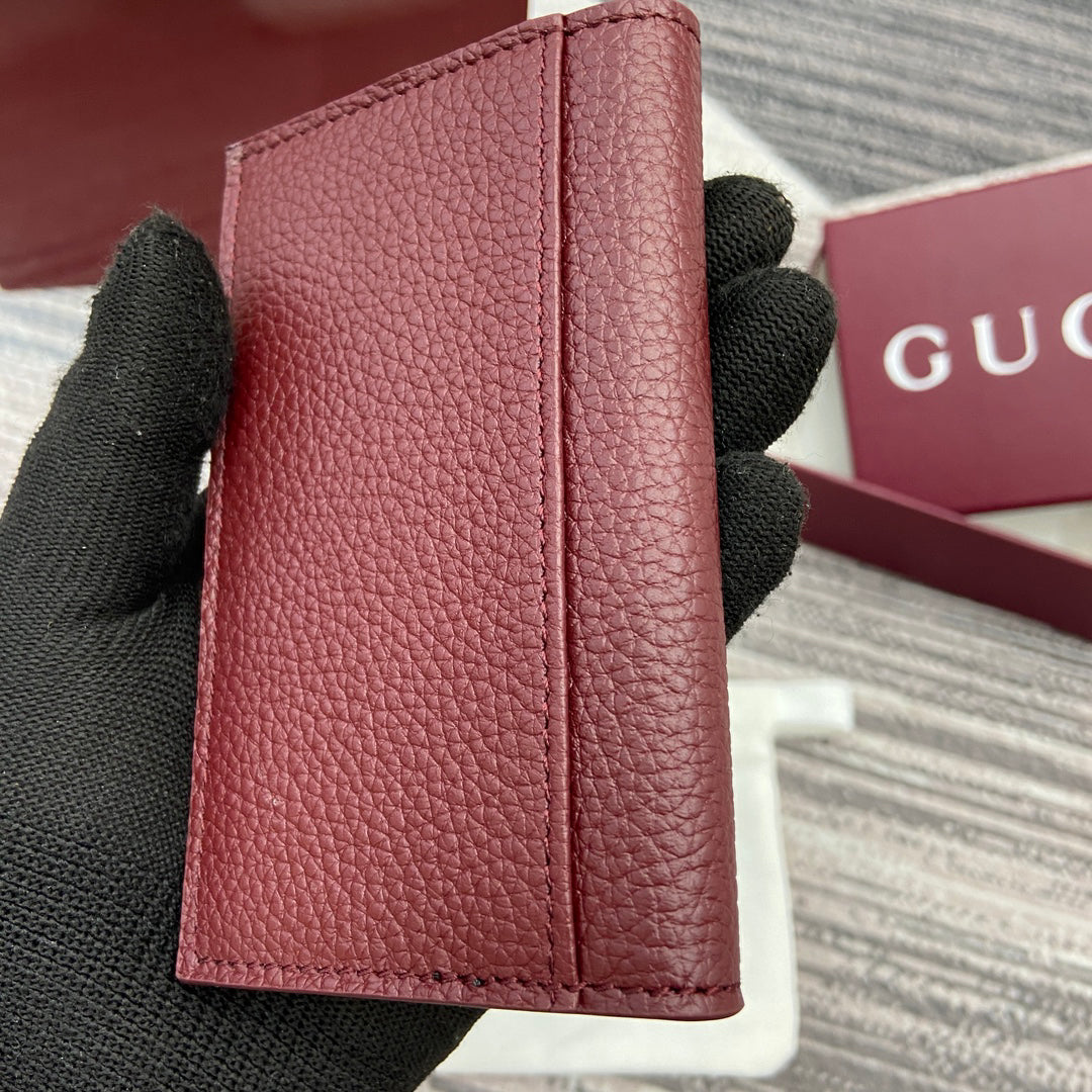 Gucci 2025 Early Spring Collection Deep Blue-Oat Calfskin Leather Bifold Wallet - Contrast Motif, Timeless Revival