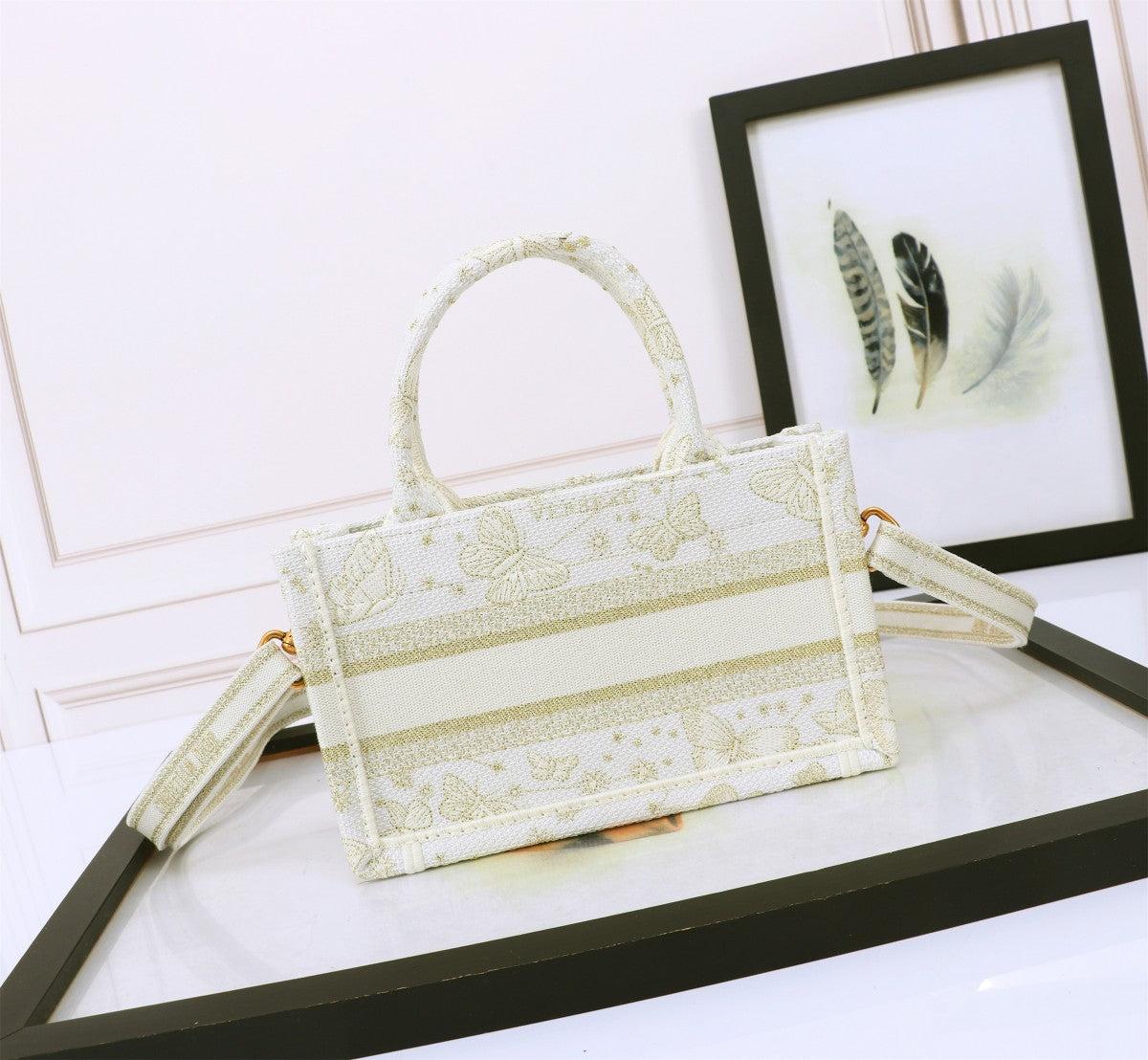 Dior Book Tote Mini Golden Butterfly Shoulder Bag | 2024 Pre-Spring Collection | Oblique Print | Detachable Strap | 21.5cm Tote