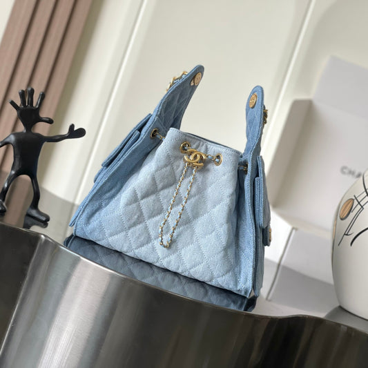 CHANEL 25c Hobo Shoulder Bag | Deerskin & Washed Denim Vintage Full Steel Hardware | 30cm Spacious Crossbody