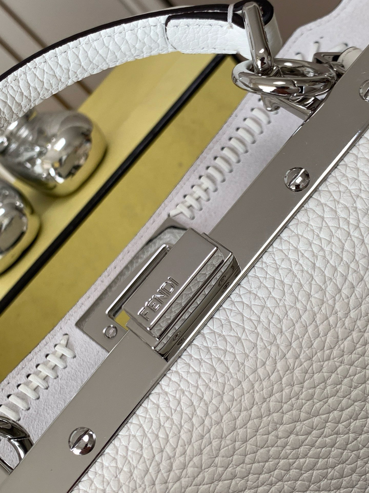 Fendi Peekaboo ISeeU Small Bag - White Cuoio Romano Calfskin | Handwoven FF Motif | Adjustable Strap