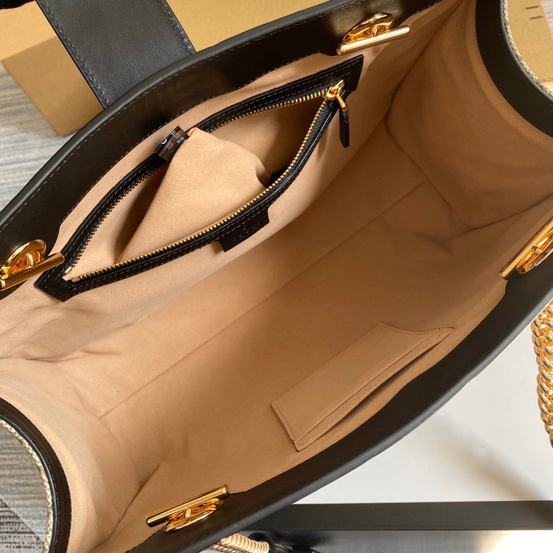 GUCCI Lock Buckle Backpack 35x23x14cm | Original Leather, Dual Straps, Spacious Design with Full Packaging