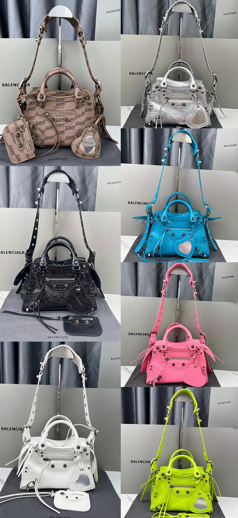 Fluorescent Green Paris Neo Cagole Biker Bag 2023 - Edgy Heart Mirror Bucket Bag | 26cm Statement Piece