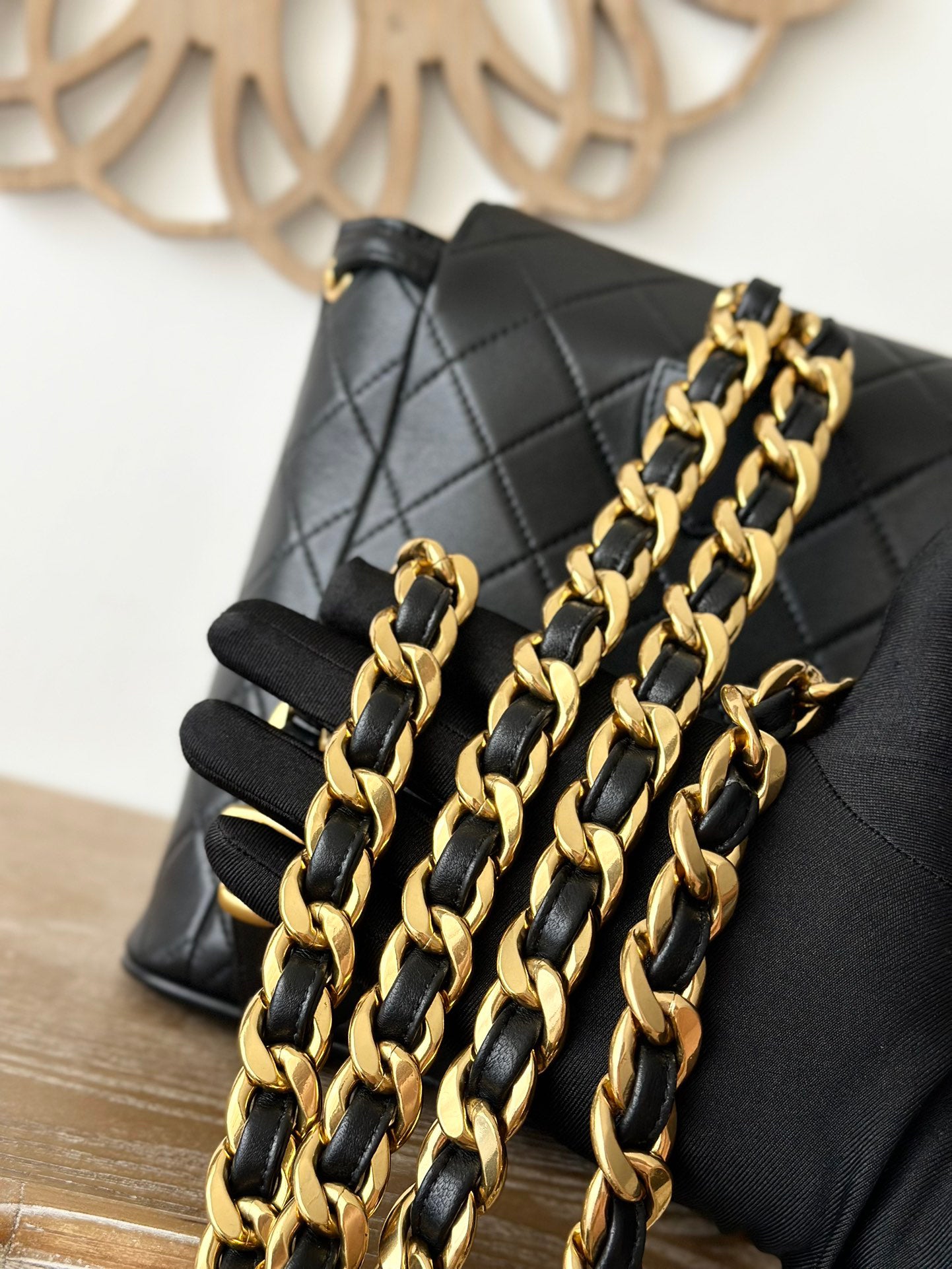 Chane Vintage Backpack | Heirloom Classic Design | Lambskin Quilted Pattern | Double C Logo Gold Chain | Black All-Season Versatile Bag