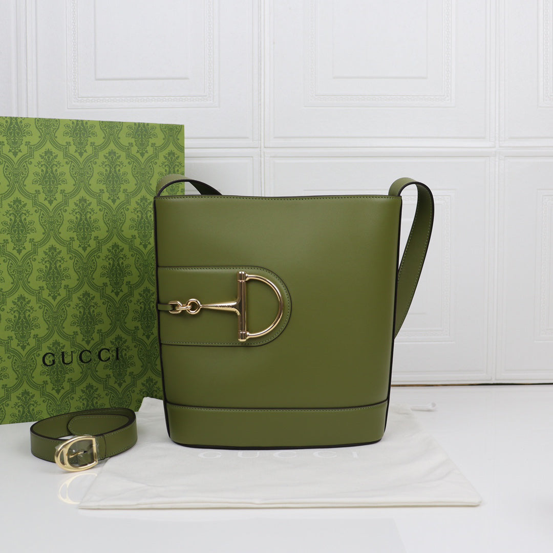 Gucci 73 Horsebit Bucket Bag SS2025 | Green Oversized Tote with 3-Way Carry | 26x27.5x11.5cm