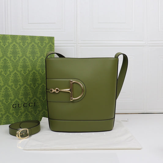 Gucci 73 Horsebit Bucket Bag SS2025 | Green Oversized Tote with 3-Way Carry | 26x27.5x11.5cm