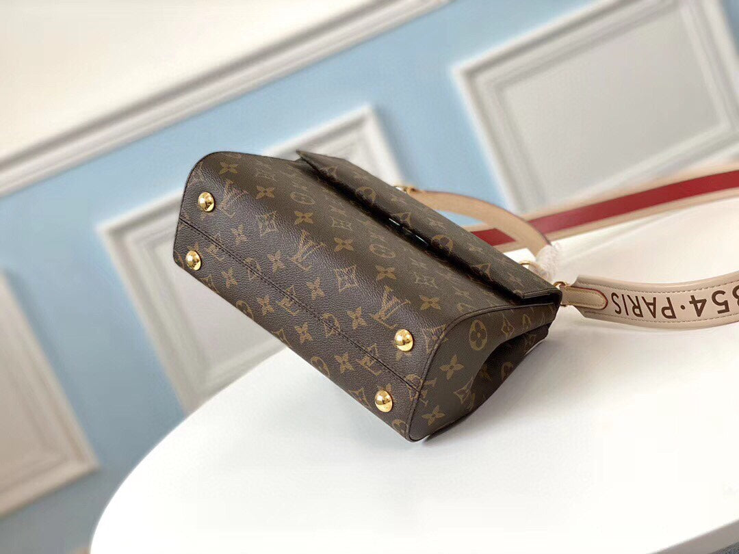 【Top Original Quality with Packaging】LOUIS VUITTON Monogram Autumn/Winter New Rose Red Leather Strap Tote Bag 28*20*10cm Detachable Strap & Protective Studs