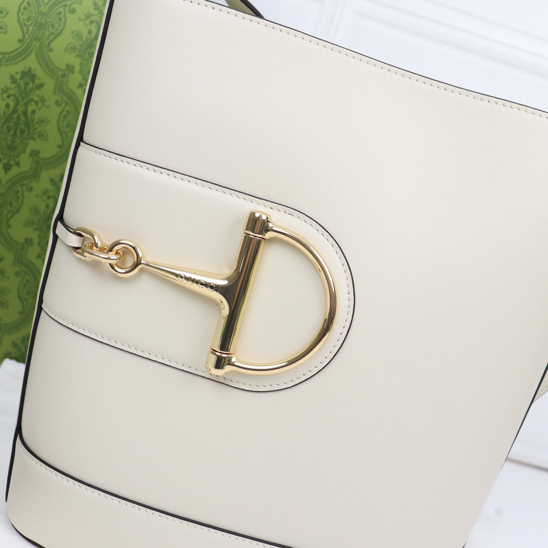 Gucci 73 Horsebit Bucket Bag SS2025 | Ivory White Oversized Tote with 3-Way Carry | 26x27.5x11.5cm